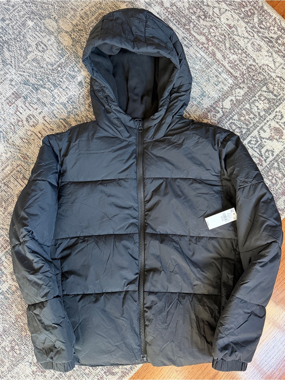 Old Navy Boys Black Water-Resistant Hooded Puffer Jacket NWT Size L 10-12